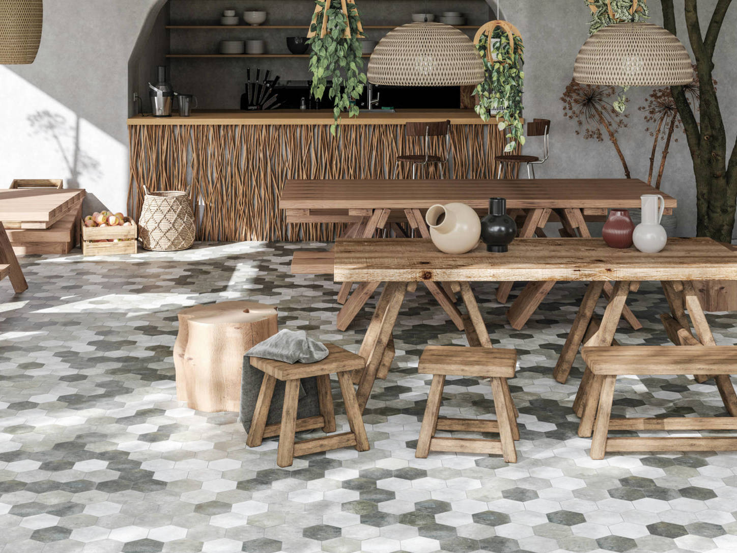 Seville 5.5X6.3” Grey, Black, and White Hexagon | Aromaz Home