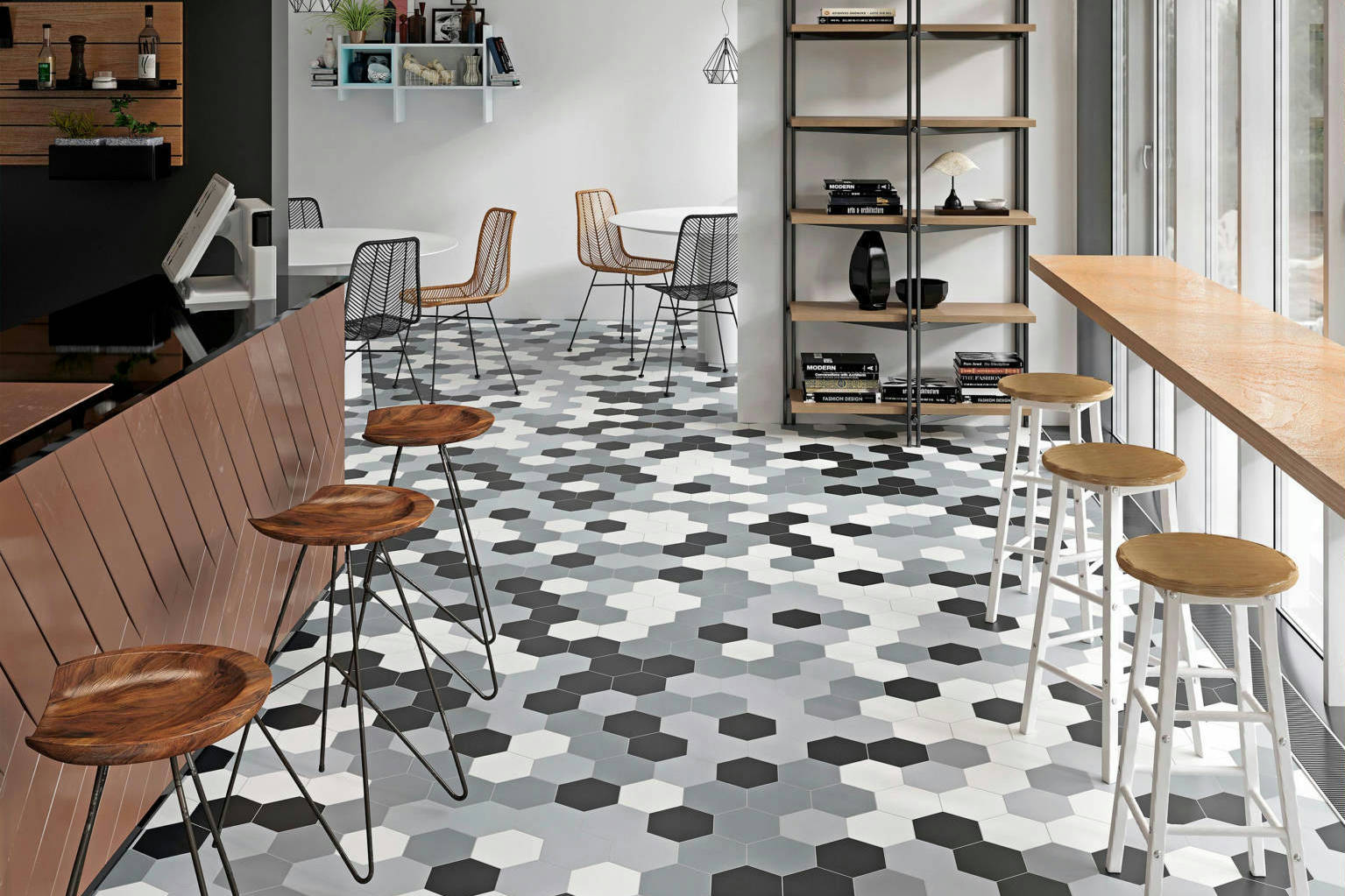 Vida 5.5X6.3&rdquo; Black, Grey, Pearl, and White  Hexagons | Aromaz Home