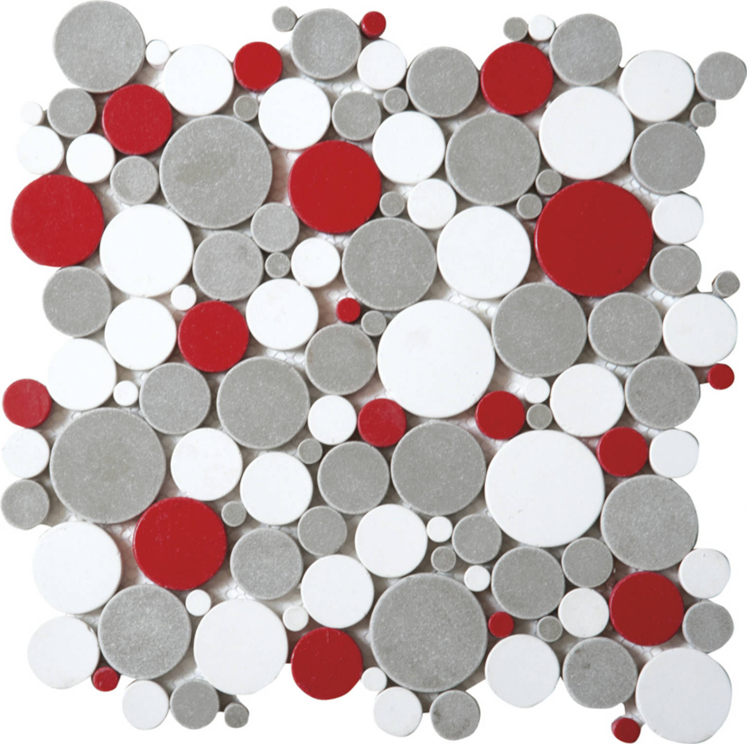 White Grey Red Penny Rounds Interlocking Mosaic | Aromaz Home
