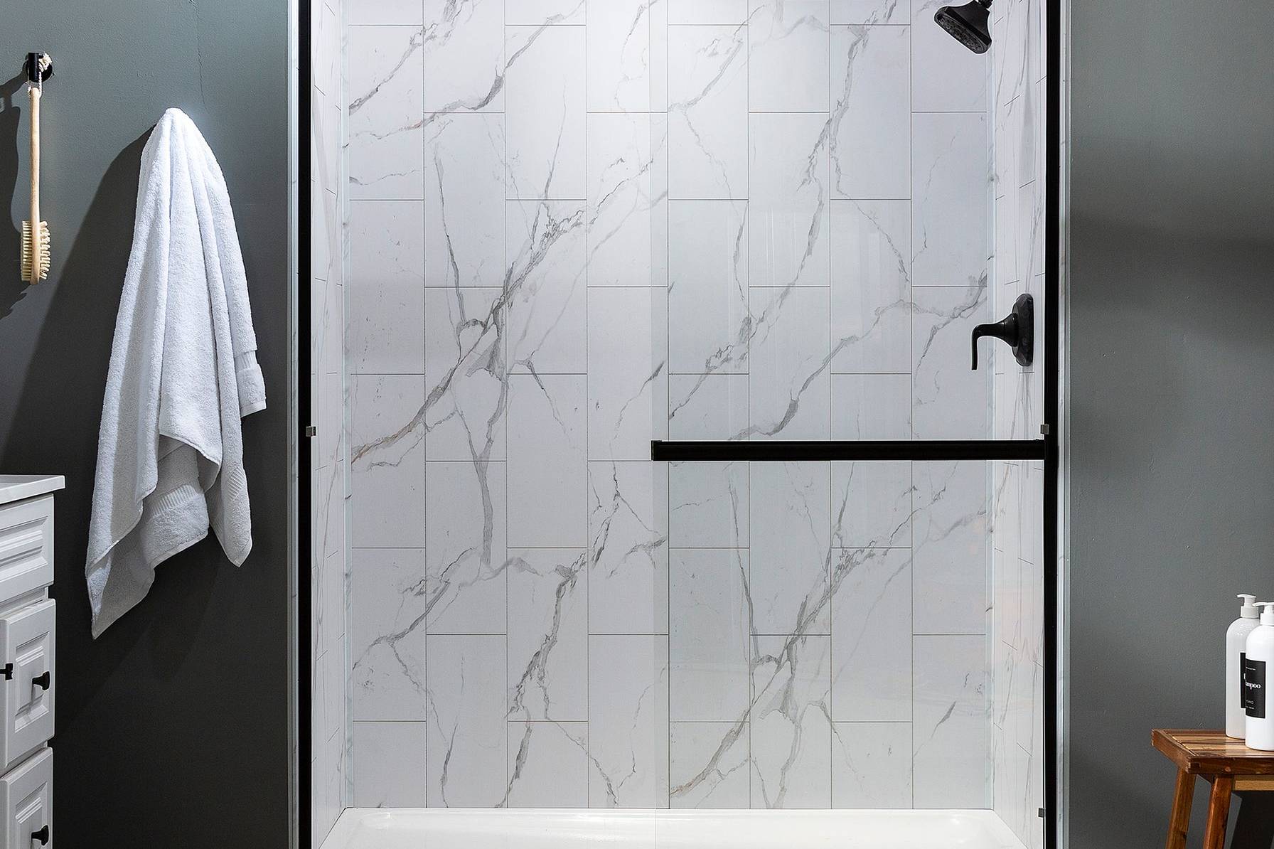 Carrara Marble Shower Wall Kit 32x60x78 | Aromaz Home
