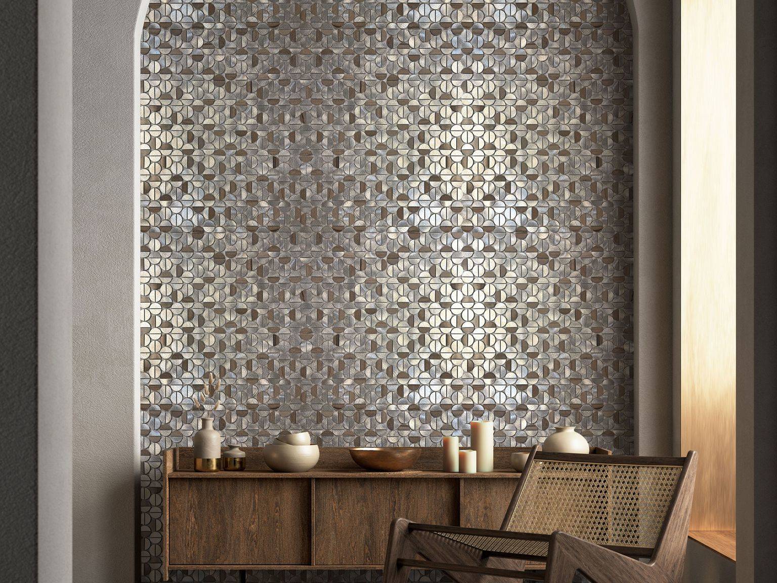 Aluminum & Marble Semi Circle Silver Brown | Aromaz Home
