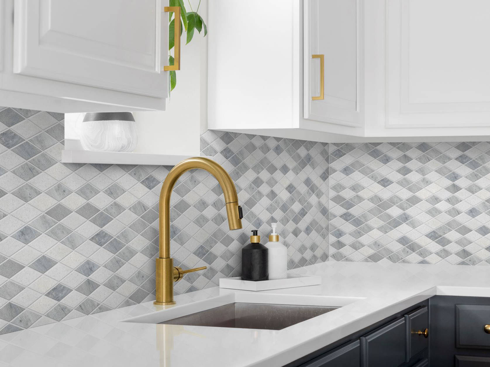 Grey White Multicolor Marble Diamond Honed Mosaic | Aromaz Home