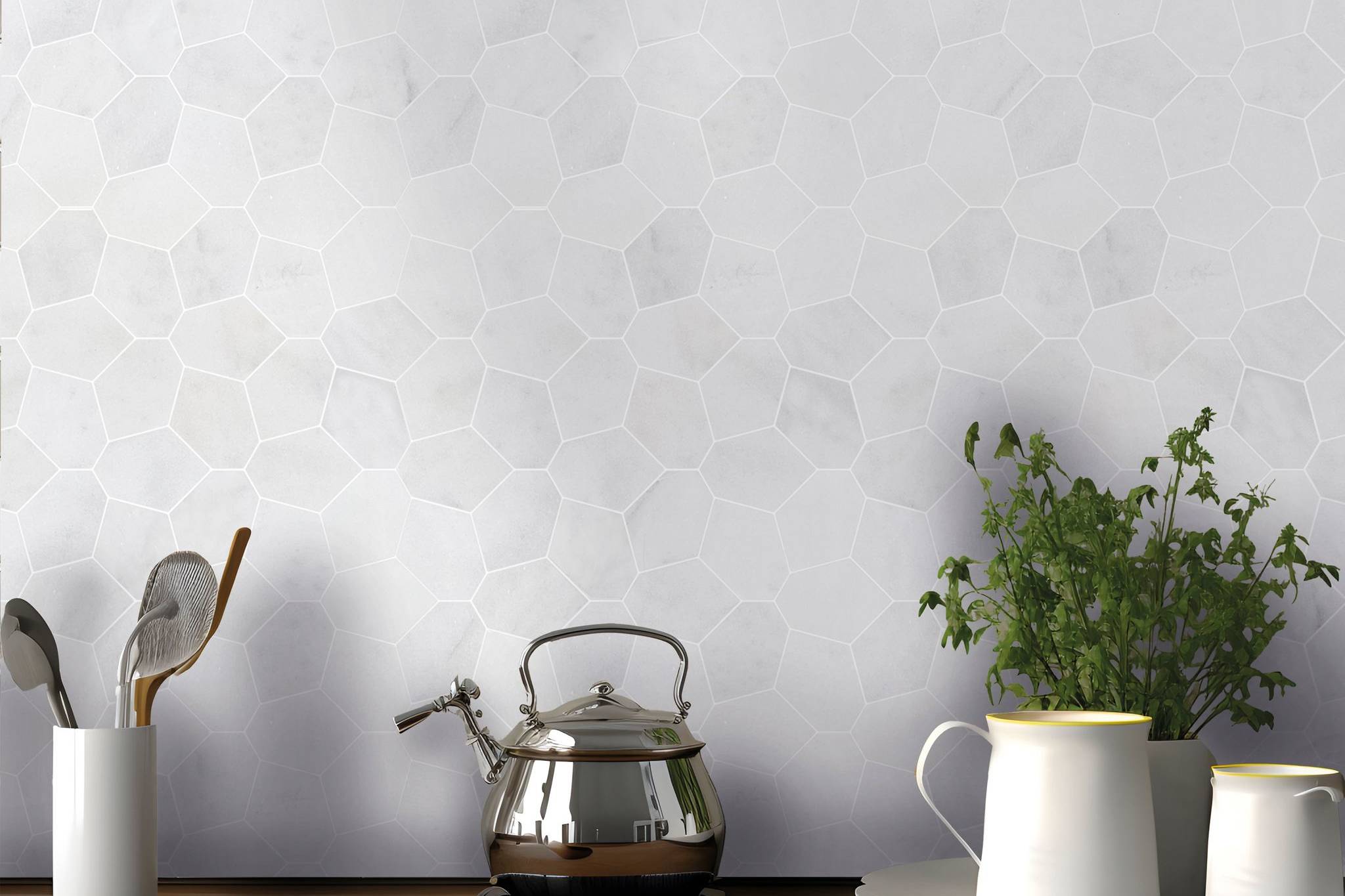 Irregular Hexagon White Grey Marble  | Aromaz Home