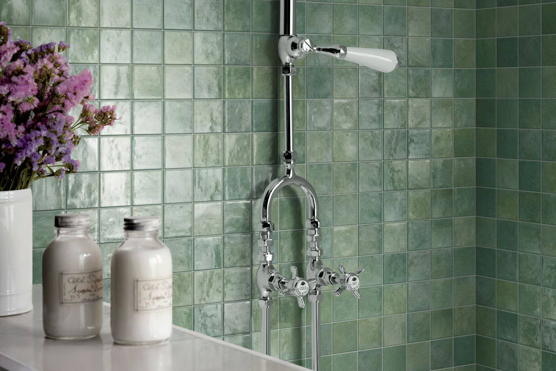 Zellige Glazed Ceramic Soft Green Mix 3 | Aromaz Home